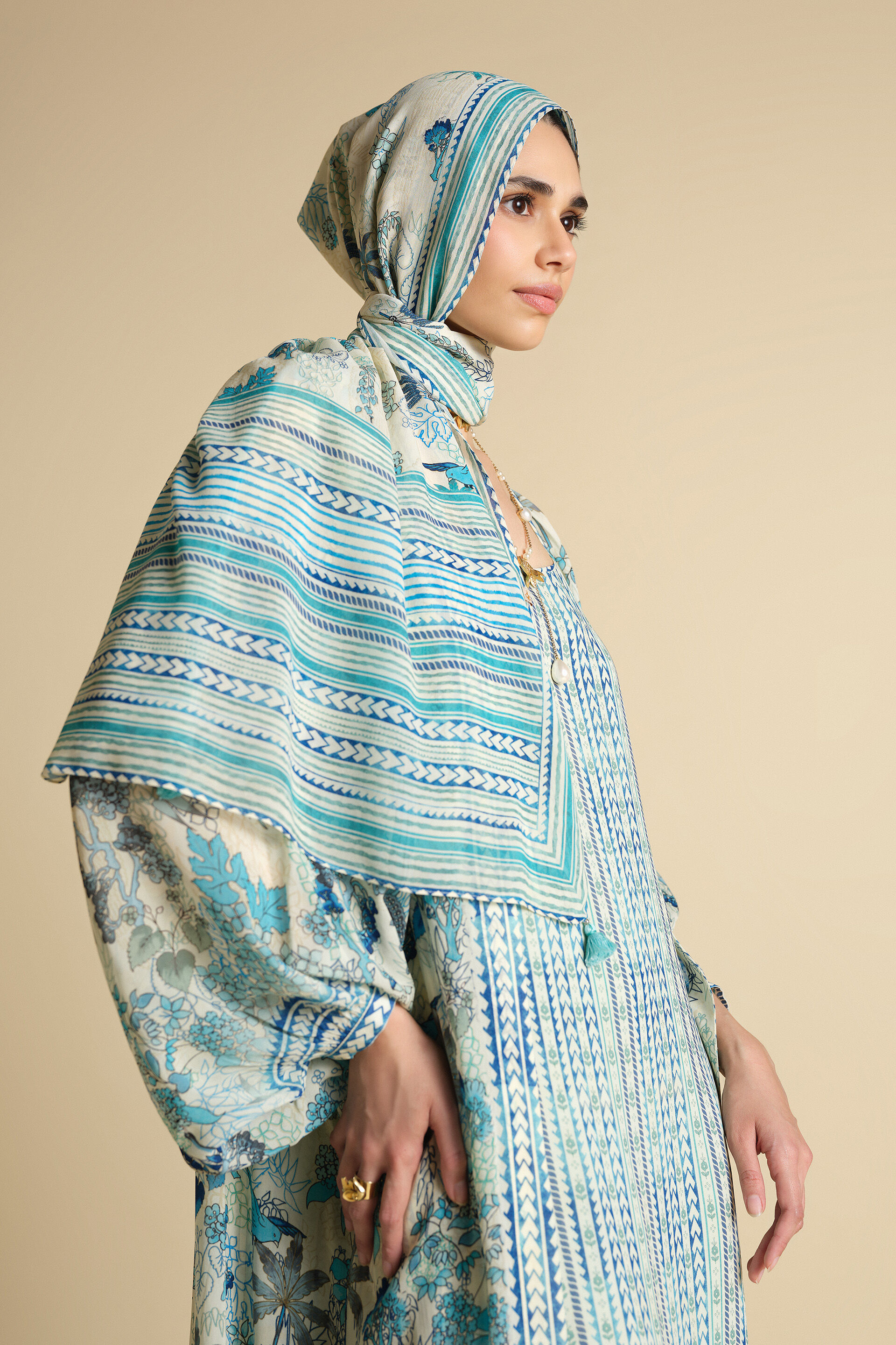 Siham Printed Stole - Powder Blue